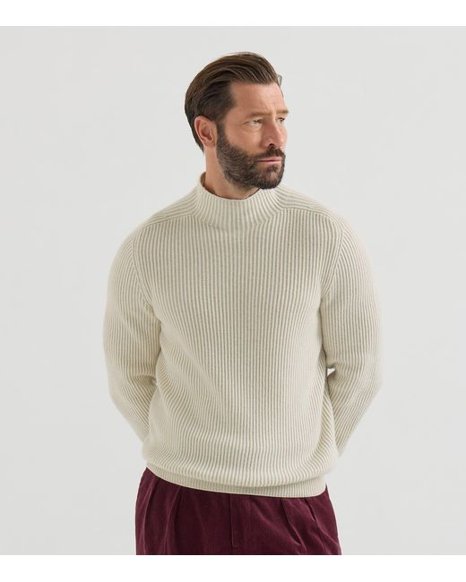 Brunello Cucinelli White Cashmere High-Neck Sweater for men