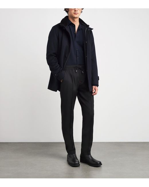 Isaia Black Wool-Mohair Drawstring Trousers for men