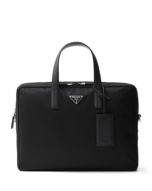 Prada Black Re-Nylon And Saffiano Leather Briefcase for men