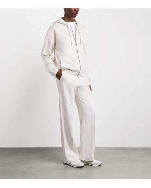 Eleventy White Cotton-Blend Zip-Up Hoodie