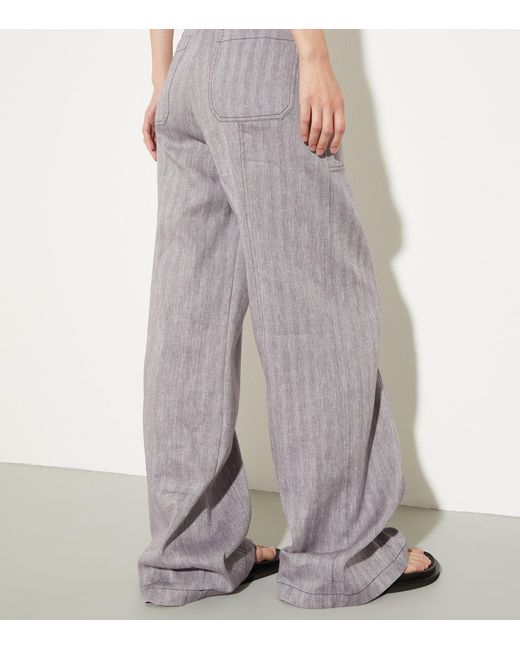 MAX&Co. Gray Linen-Cotton-Blend Chevron Trousers