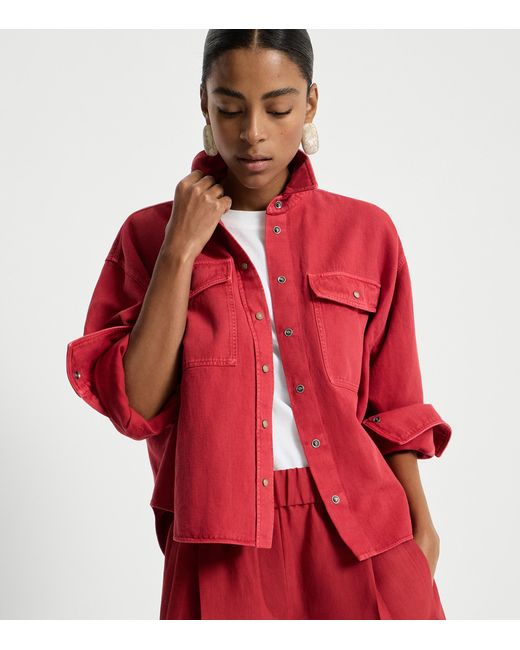 Brunello Cucinelli Red Cotton-Linen Garment-Dyed Shirt
