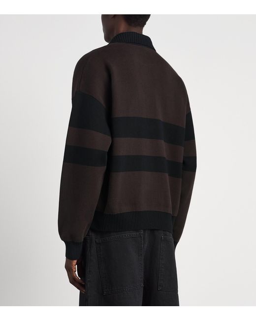Fred Perry Black Cotton Stripe Zip-Up Cardigan for men