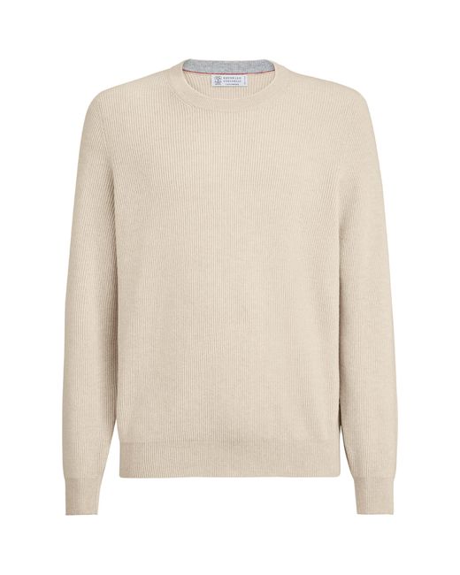 Brunello Cucinelli White Cashmere Ribbed Sweater for men