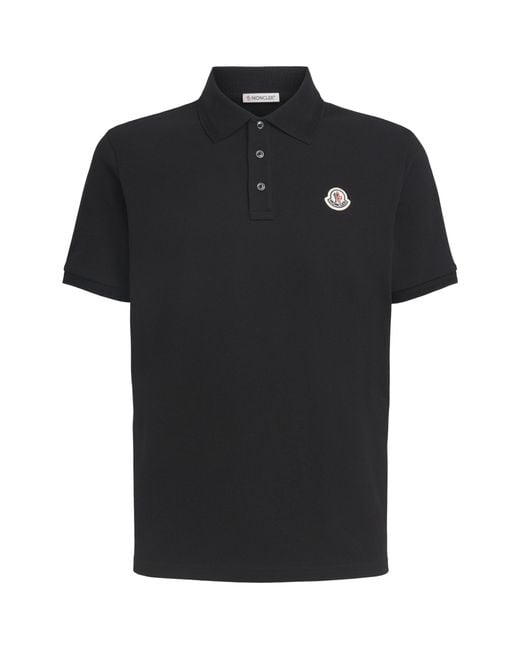 Moncler Black Cotton Logo Polo Shirt for men