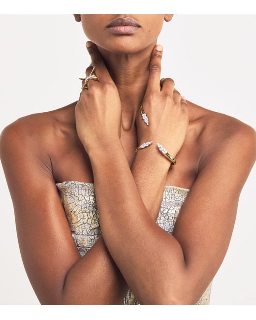 YEPREM Metallic Mixed And Diamond Cuff