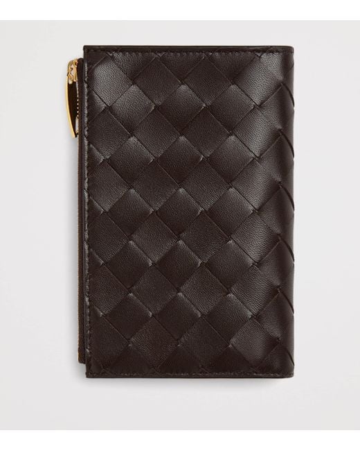 Bottega Veneta Gray Leather Intrecciato Bifold Card Holder