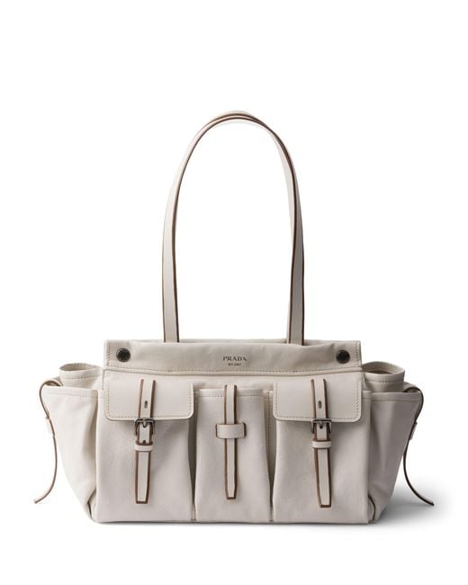 Prada Metallic Large Leather Route Tote Bag