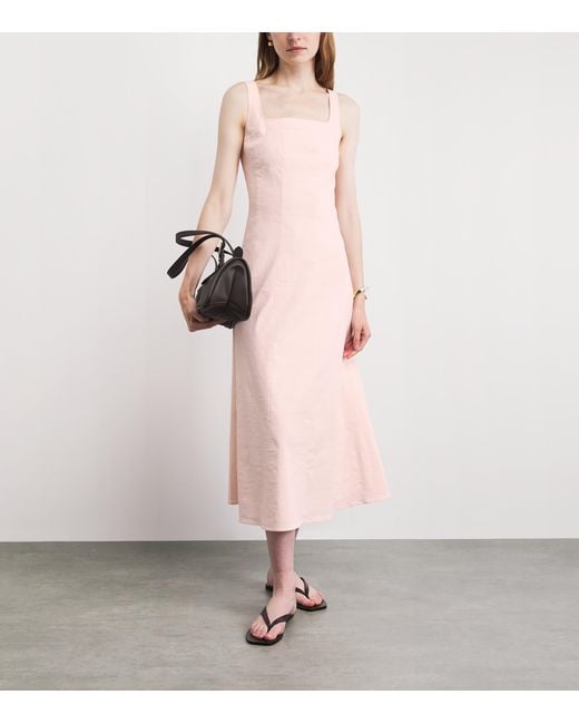 Theory Pink Linen-Blend Square-Neck Midi Dress