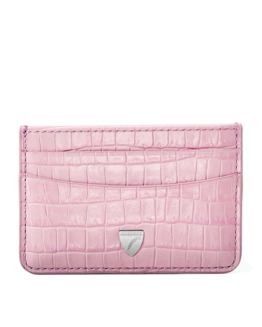 Aspinal Pink Croc-Embossed Slim Card Holder