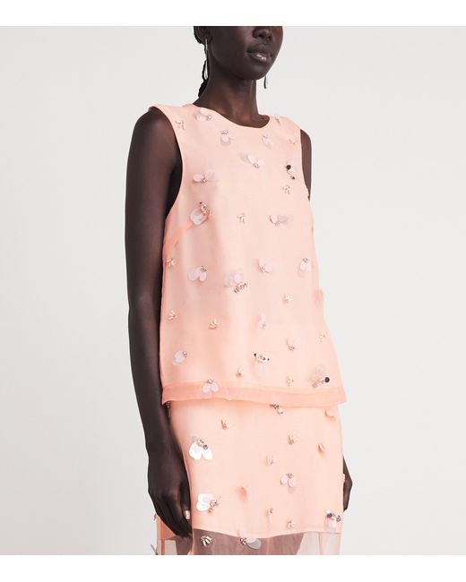 Jonathan Simkhai Pink Embellished Organza Celia Top