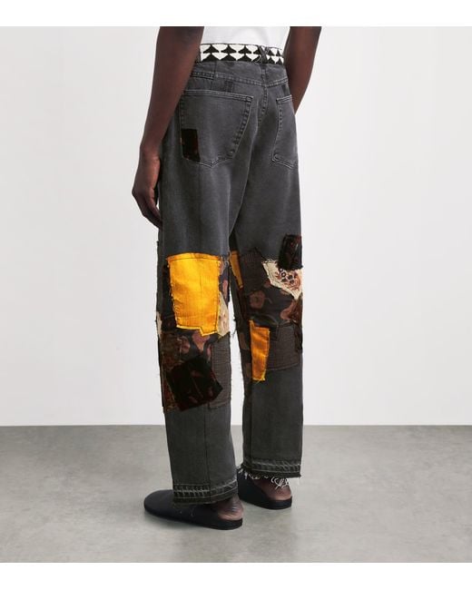 Kartik Research Gray Manali Patchwork Wide-Leg Jeans for men