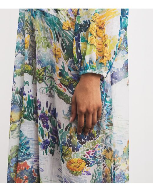 Mary Katrantzou Blue Crepe Printed Cevennes Kaftan