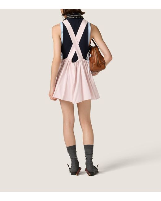 Miu Miu Pink Cotton Poplin Pinafore Mini Dress