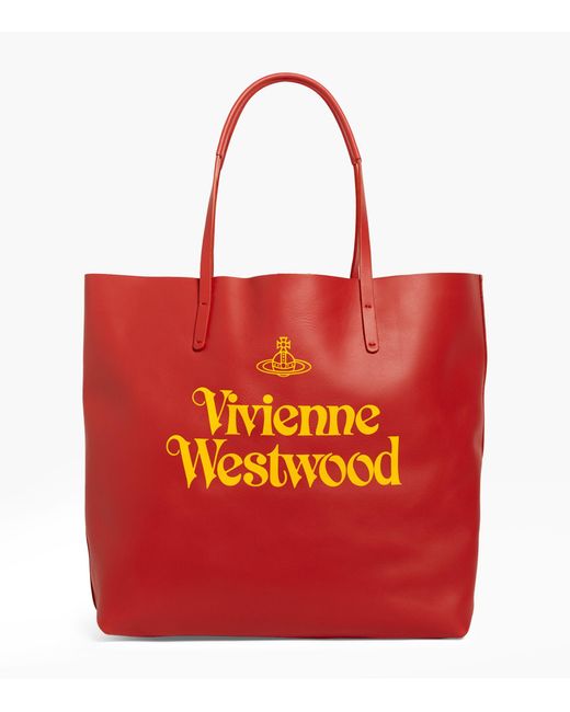 Vivienne Westwood Red Leather Logo Tote Bag