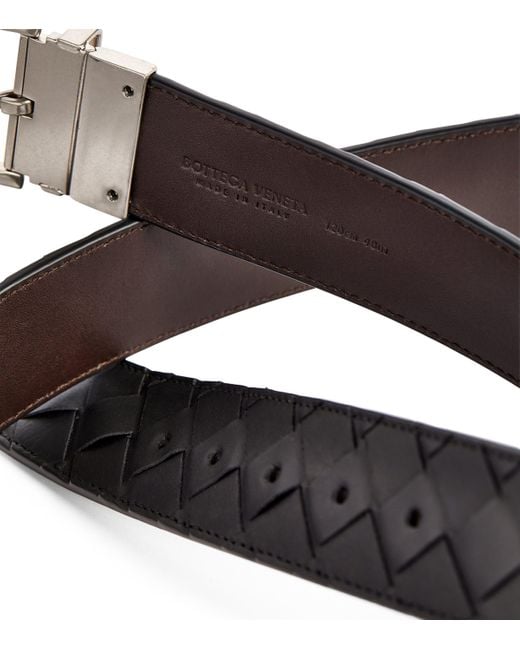 Bottega Veneta Black Leather Intrecciato Belt for men