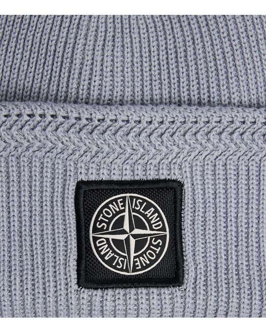 Stone Island Gray Cotton Compass Patch Beanie for men