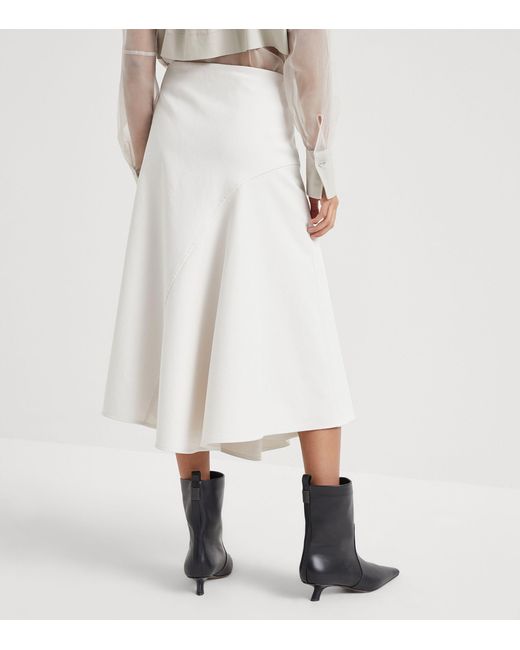 Brunello Cucinelli White Stretch-cotton A-line Midi Skirt