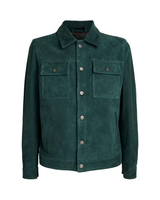 7 For All Mankind Green Suede Trucker Jacket for men
