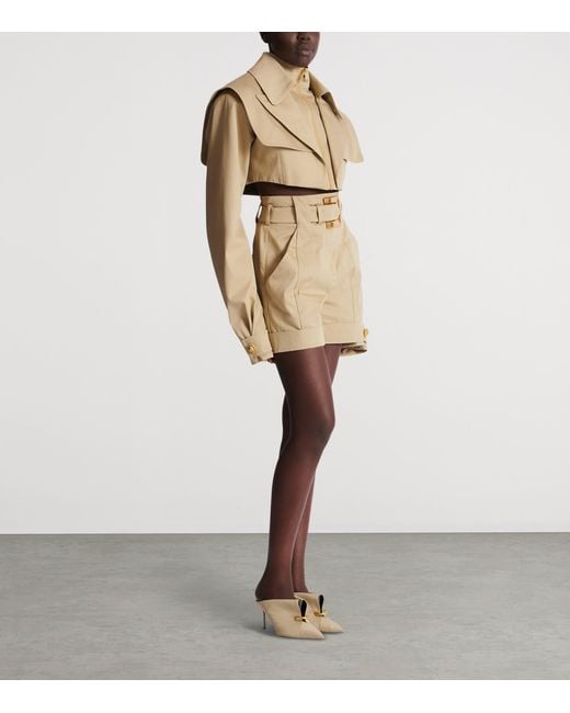 Balmain Natural Cotton Gabardine Belted Shorts