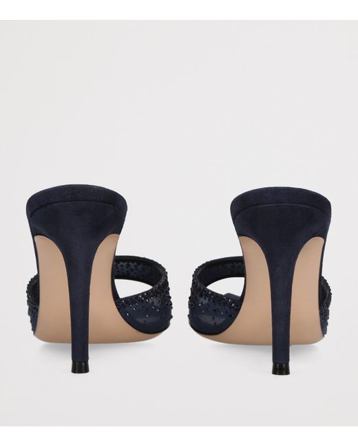 Gianvito Rossi Blue Suede Embellished Rania Mules 85