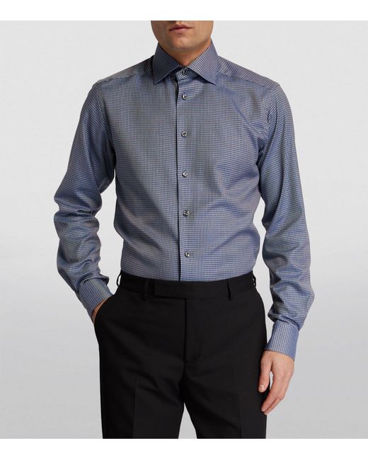 Eton of Sweden Blue Cotton Houndstooth Shirt for men