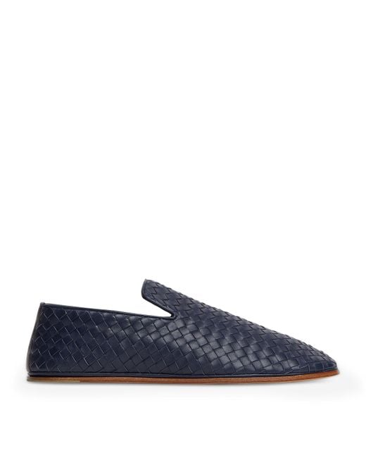 Bottega Veneta Blue Leather Intrecciato Sunday Slippers for men