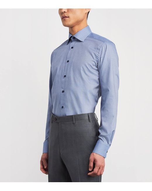 Eton of Sweden Blue Cotton Twill Check Slim Shirt for men