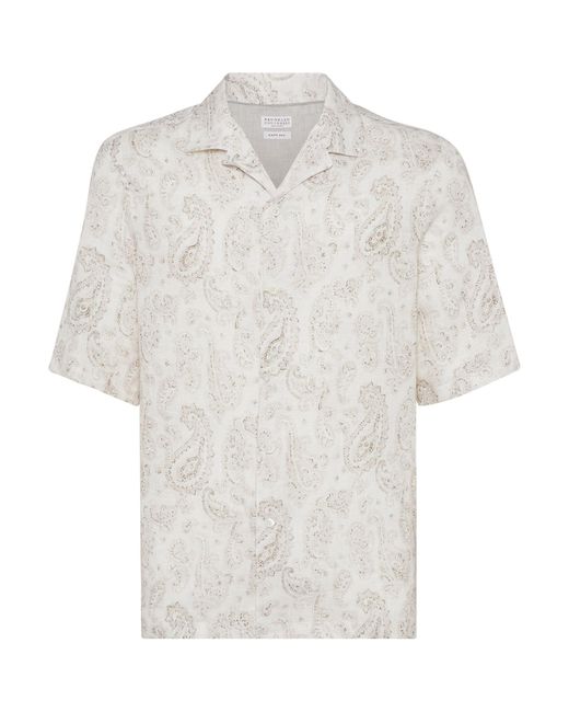 Brunello Cucinelli White Linen Paisley Shirt for men