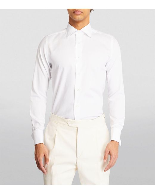 Canali White Cotton Textured Shirt for men