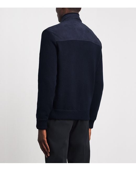 FIORONI CASHMERE Blue Virgin Wool-Suede Hybrid Jacket for men