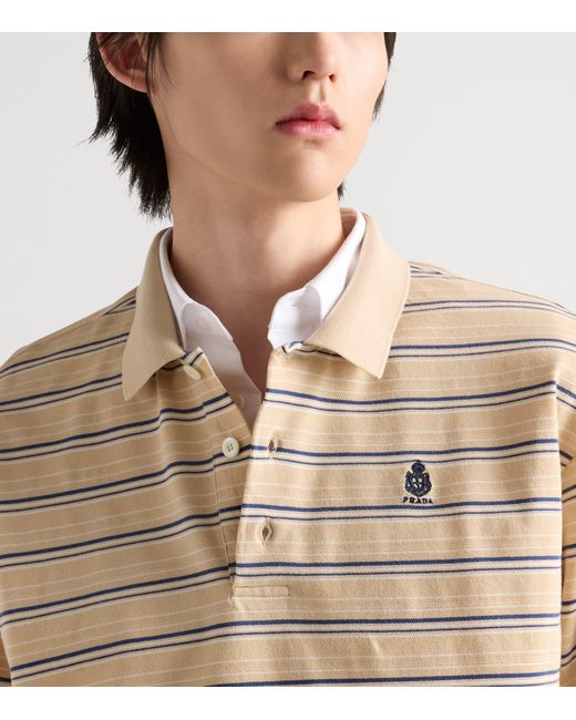 Prada White Cotton Embroidered Crest Shirt for men