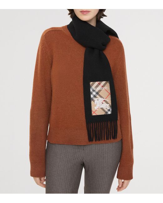 Burberry Black Cashmere Check Scarf