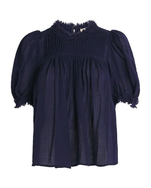 Ulla Johnson Blue Wool Puff-Sleeve Karlyn Blouse