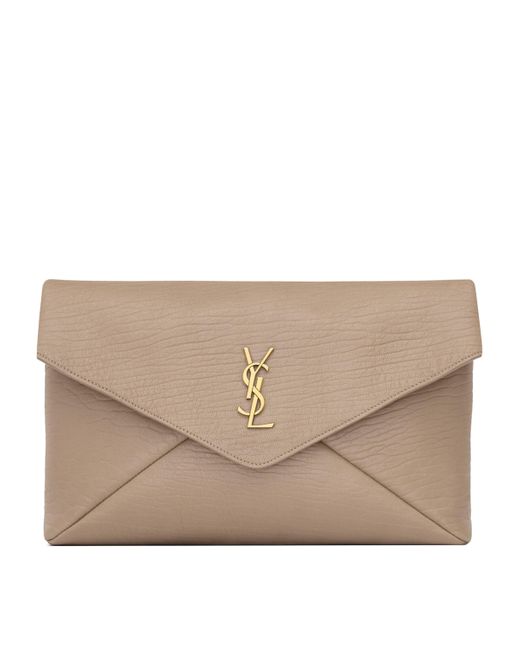 Saint Laurent Natural Large Leather Cassandre Envelope Pouch