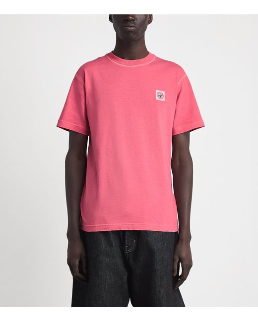 Stone Island Pink Cotton Logo T-Shirt for men