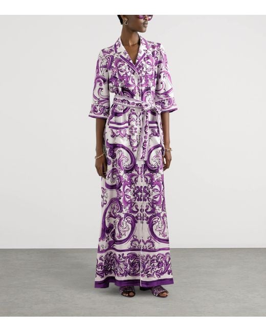Dolce & Gabbana Purple Silk Majolica Print Maxi Dress