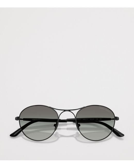 Giorgio Armani Gray Steel Round Sunglasses for men