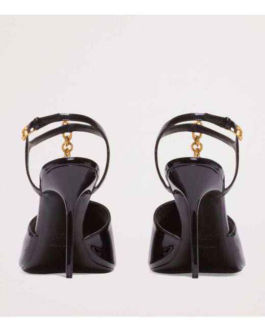 Balmain Black Sync Patent Leather Sandals With Heel