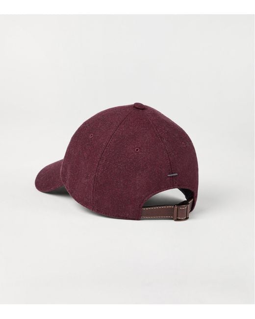 Brunello Cucinelli Red Wool Flannel Baseball Cap for men