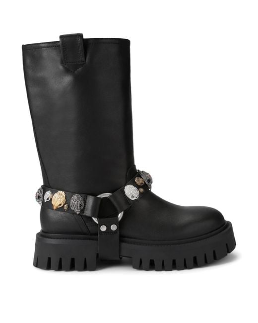 Kurt Geiger Black Leather Eagle Harness Biker Boots