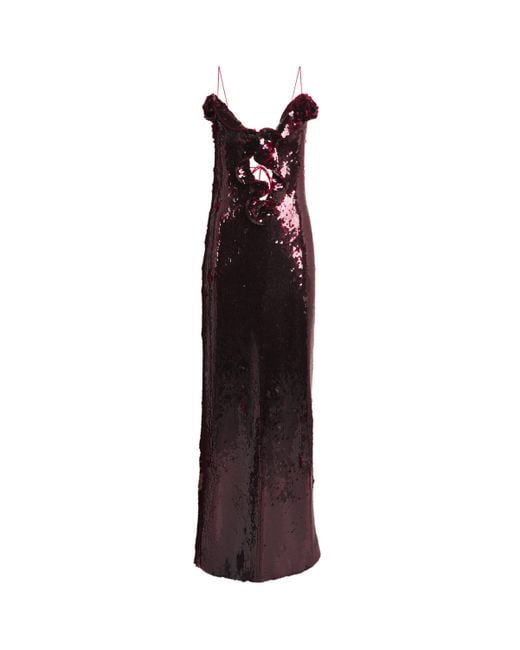 Magda Butrym Purple Sequin Ruffle Maxi Dress