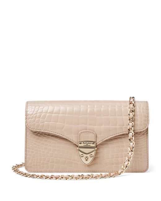 Aspinal Natural Croc-Embossed Leather Mayfair 2 Clutch Bag