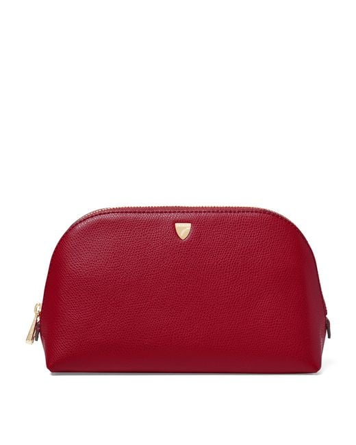 Aspinal Red Small Grained Leather Cosmetics Case