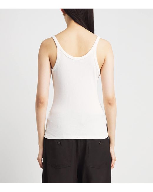 Sandro White Ribbed Lace-Trim Tank Top