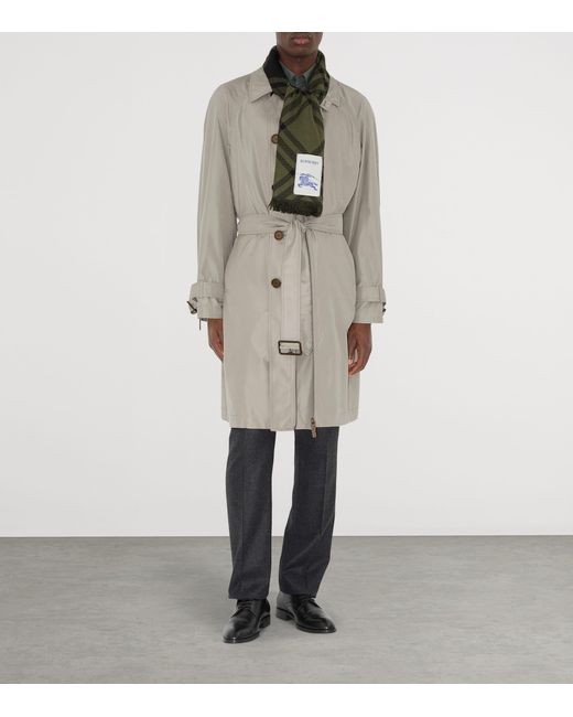 Burberry Green Silk-Wool Wide Check Scarf