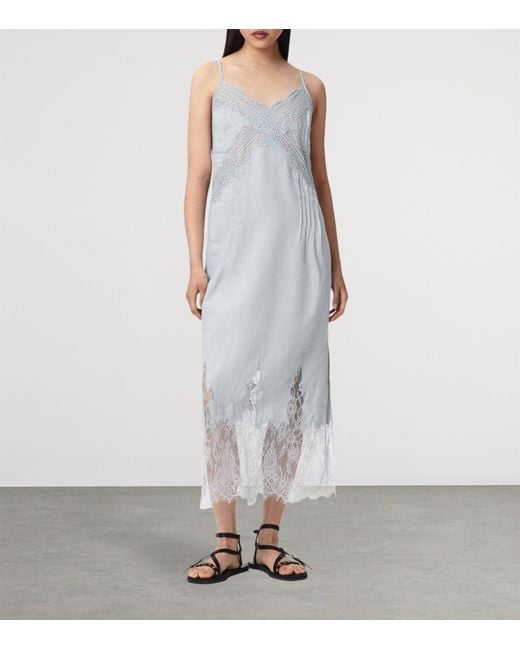 AllSaints White Linen Samia Midi Dress