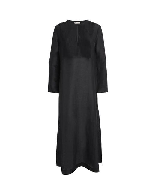 Tory Burch Black Linen-Silk Pleated Midi Kaftan
