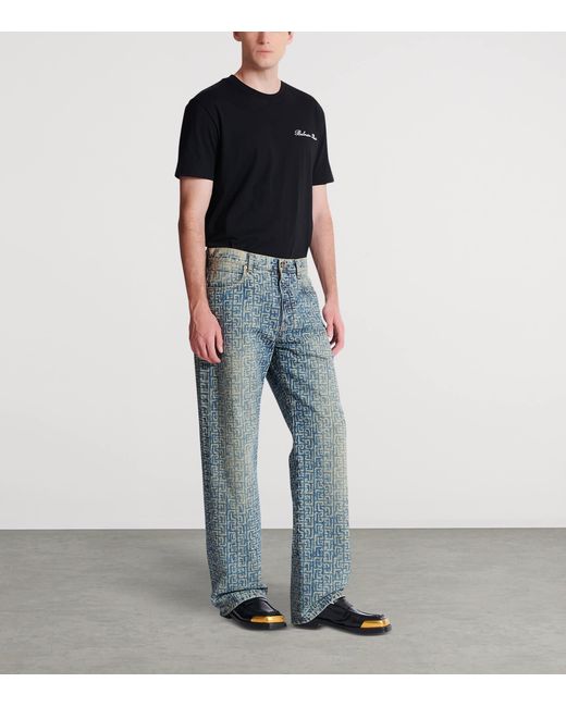 Balmain Gray Monogram Relaxed Jeans for men