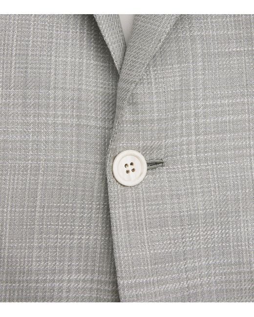 Brioni Gray Wool-Silk Check Ravello Blazer for men